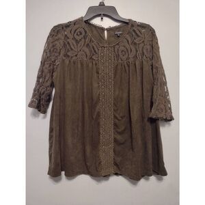 Hannah Size L Green Boho Blouse Top
